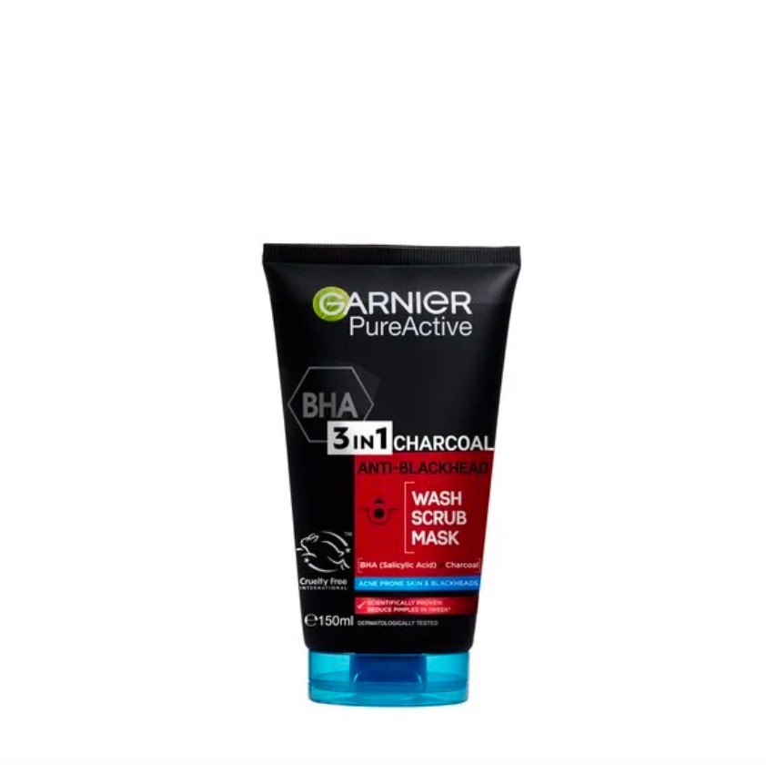 Garnier Pure Active 3-in-1 Charcoal Wash Scrub Mask (150ml)
