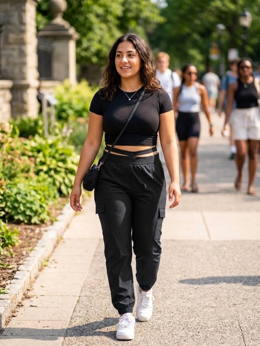 Thrift Cutout High-Waist Performance Joggers (Dark double Black) NO POCKETS