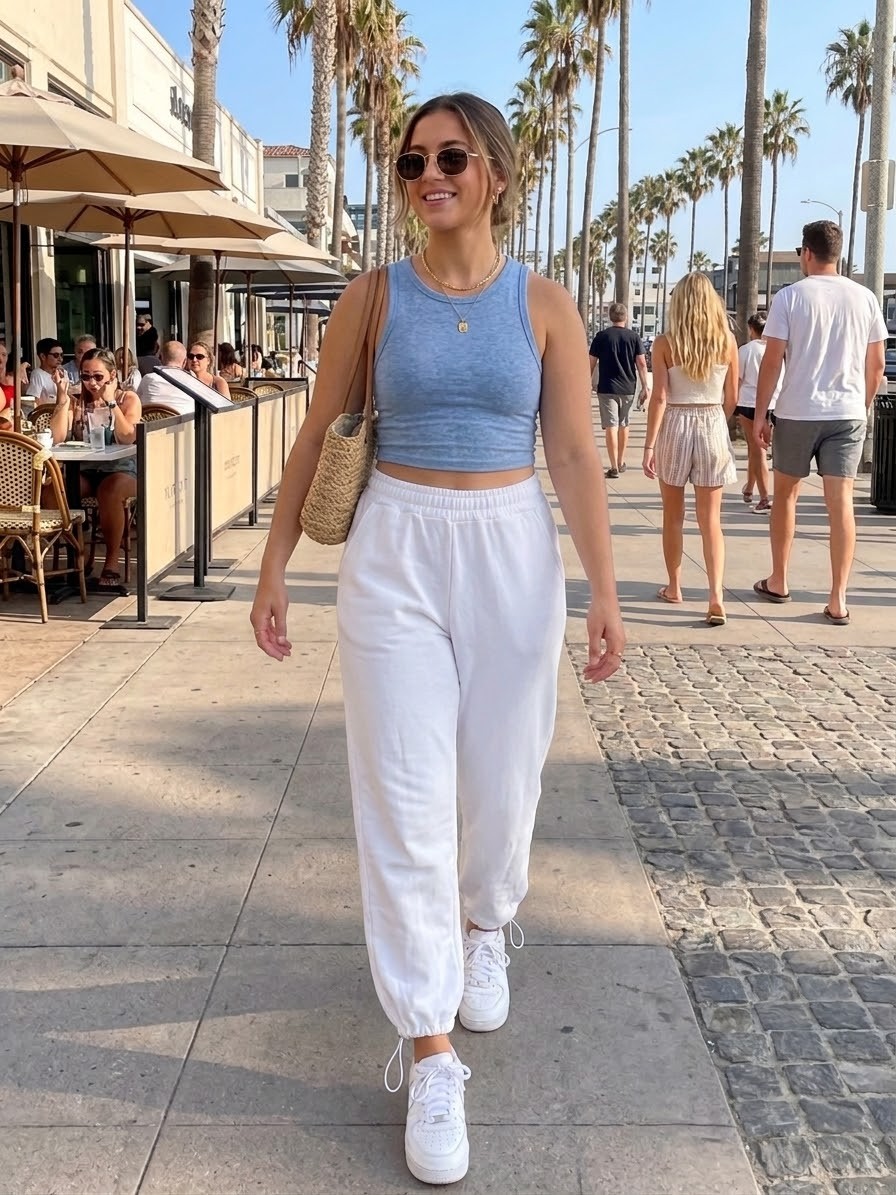 Thrift High-Waist Cinch-Hem Joggers (Crisp White) Overview